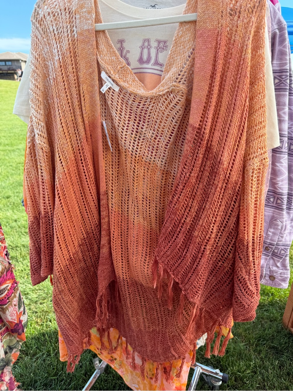 Maurices Orange Ombre Open-Knit Fringe Poncho